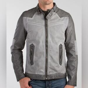 Blanc Noir Men’s Pieced Jacket Faux Leather Moto Grey and Black Size XL